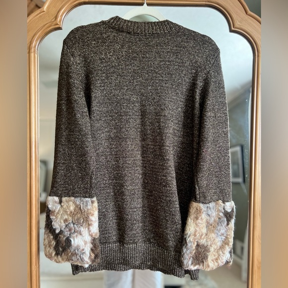 Boston Proper Dark Brown Sweater with Faux Fur Cuffs - Picture 5 of 5